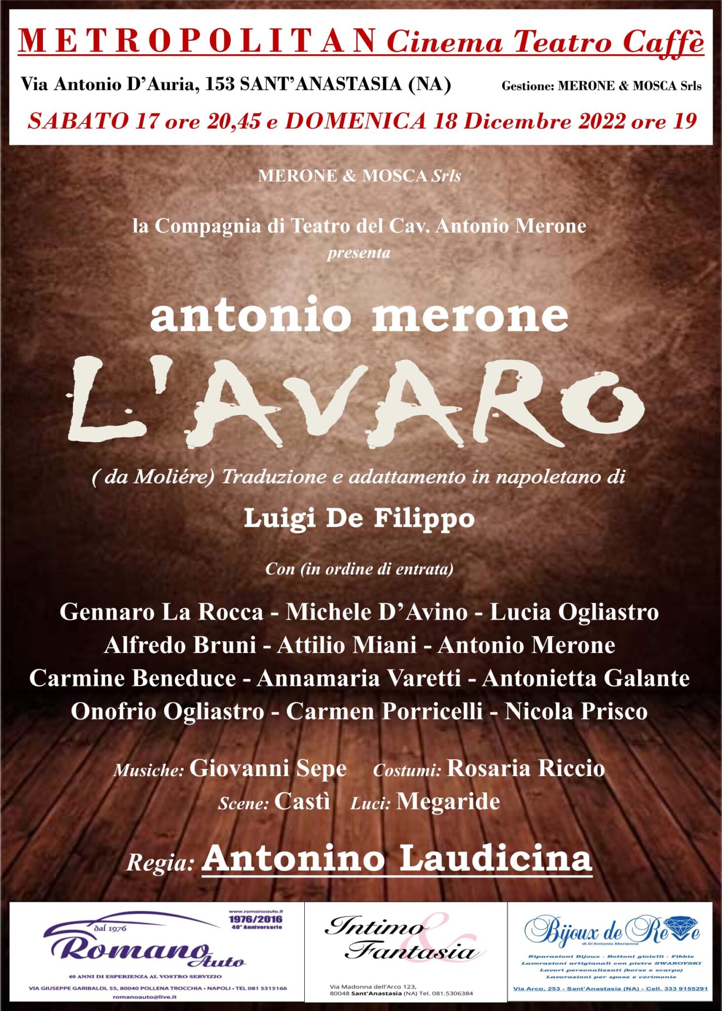 Antonio Merone In Scena Con Lavaro Di Moli Re Al Metropolitan